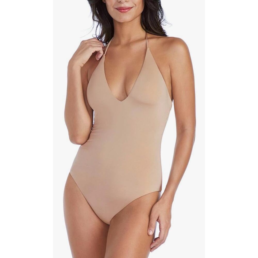 Radio Fiji Women's Banyans Cayo V Neck Halter One Piece Swimsuit Beige Medium